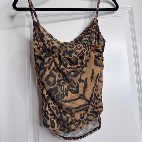 Nasty Gal Sheer Strappy Animal Print Halter Tank Top w/ Scoop Neck - Picture 2 of 5